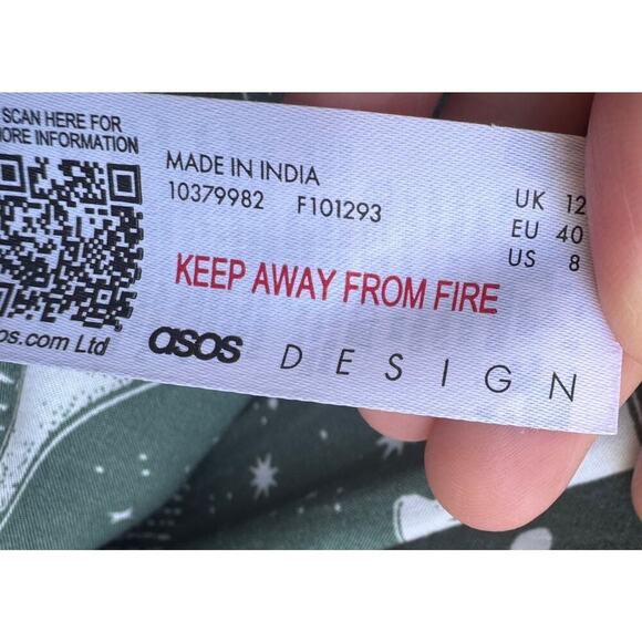 ASOS Design Size US8 Celestial Button Front Top Green White Festival Boho - Picture 9 of 10